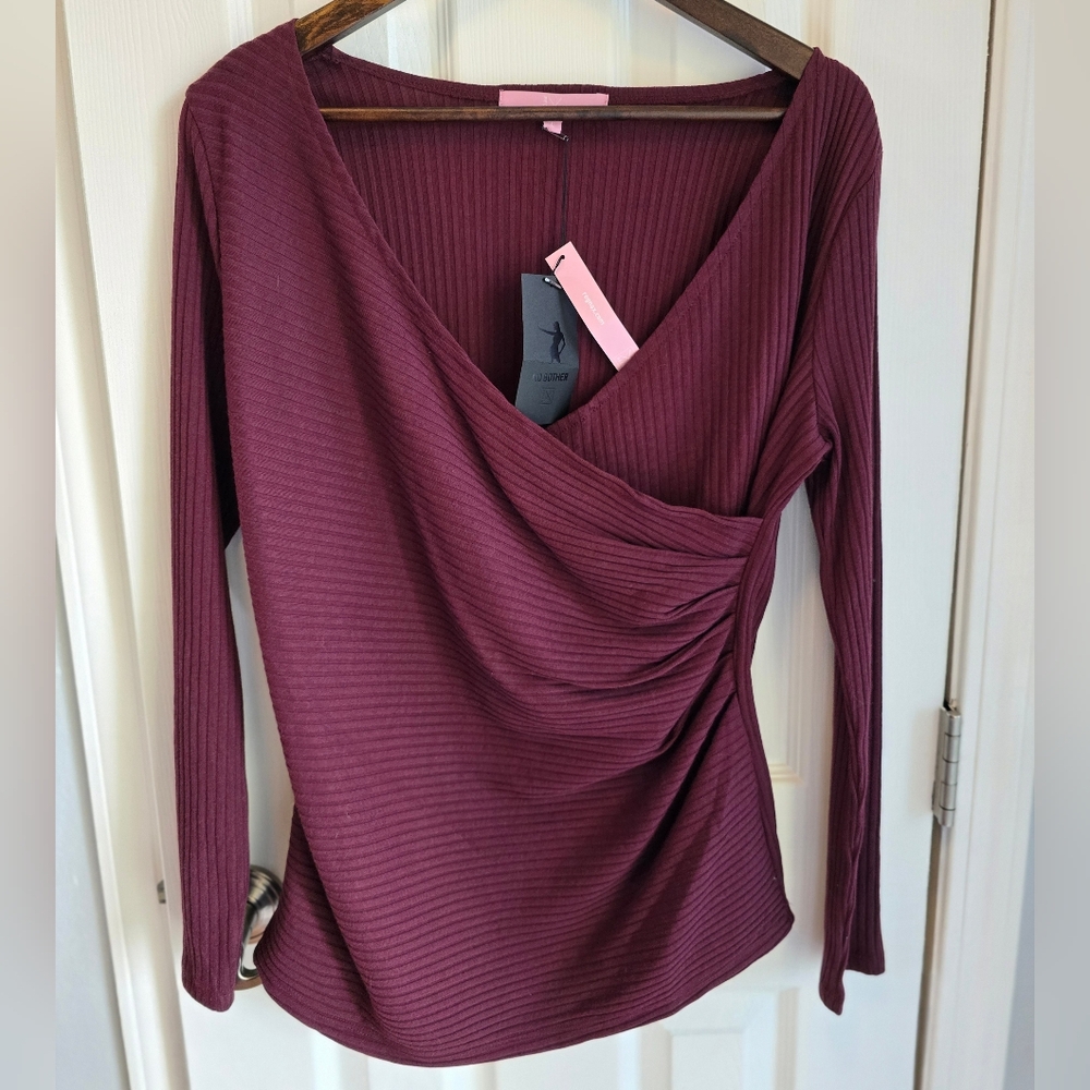 Regna Cross-Over Plum Colored Top, Size L, NWT